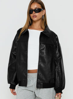 Goldsmith Faux Leather Bomber Jacket Black Petite