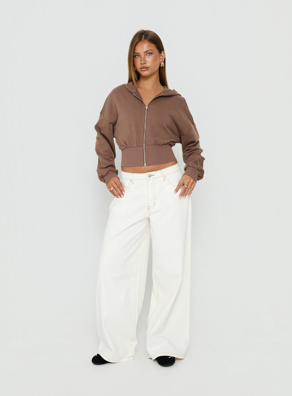 Naylor Mid Rise Wide Leg Jeans Cream