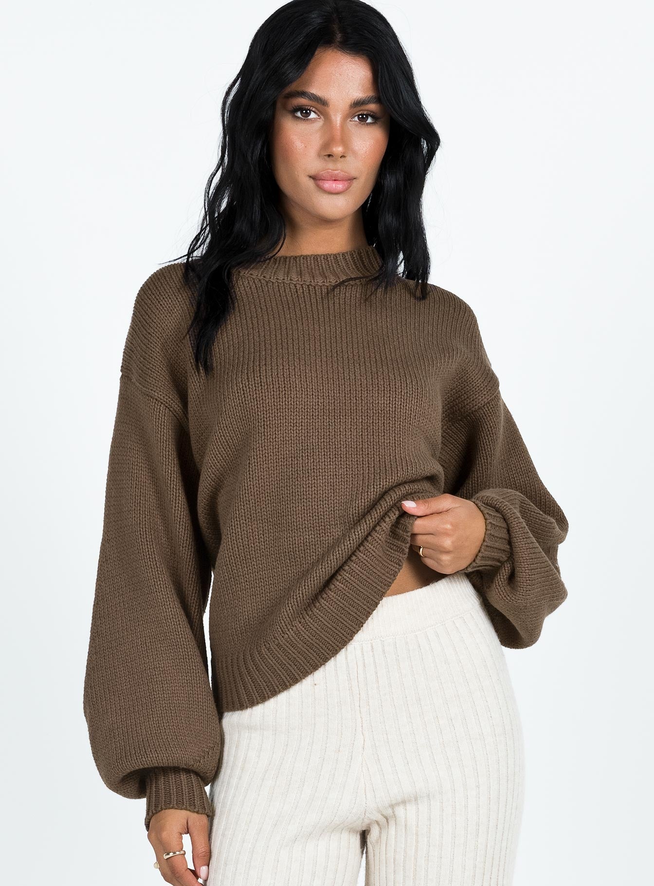 product Harmony Knit Sweater Dark Brown Princess Polly  Long 