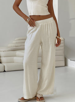side view of model wearing Princess Polly Louis Linen Blend Pants White Petite 