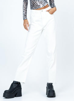 front view of model wearing Princess Polly Harrow Straight Leg Denim Jeans White High Waisted 