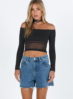 front view of model wearing Princess Polly Laurena Dark Denim Shorts Tall High Waisted Shorts 