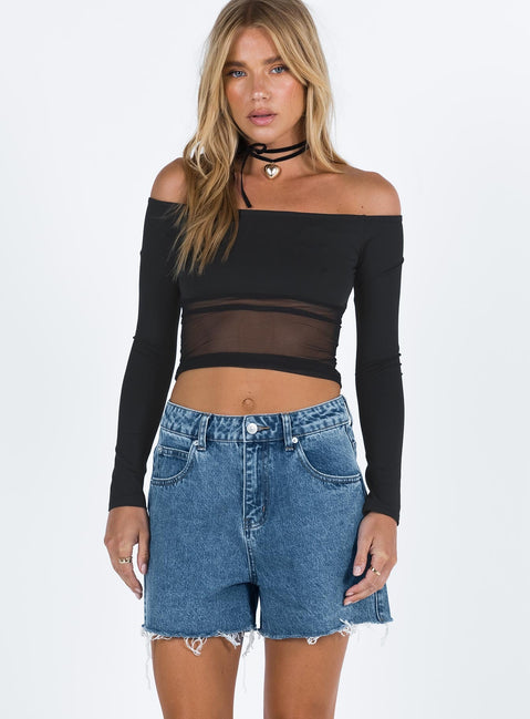 front view of model wearing Princess Polly Laurena Dark Denim Shorts Tall High Waisted Shorts 