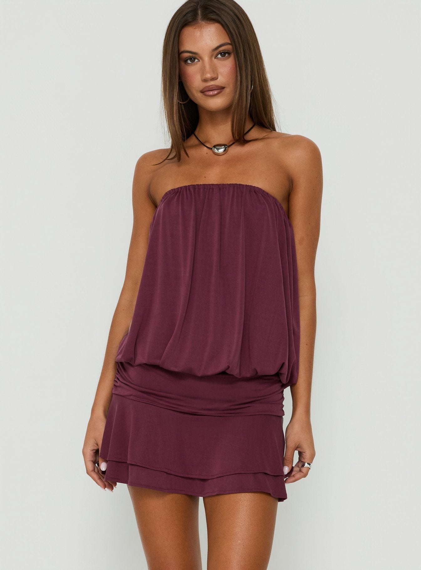 Olidia Strapless Mini Dress Plum
