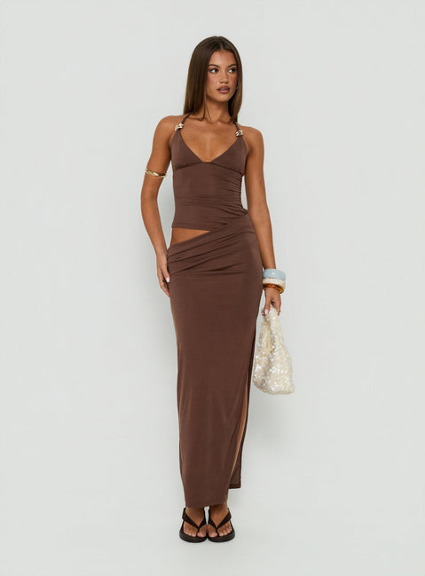Imeraldia Hardware Halter Maxi Dress Chocolate