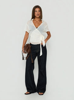 Myaa Chiffon Collared Short Sleeve Wrap Top Cream