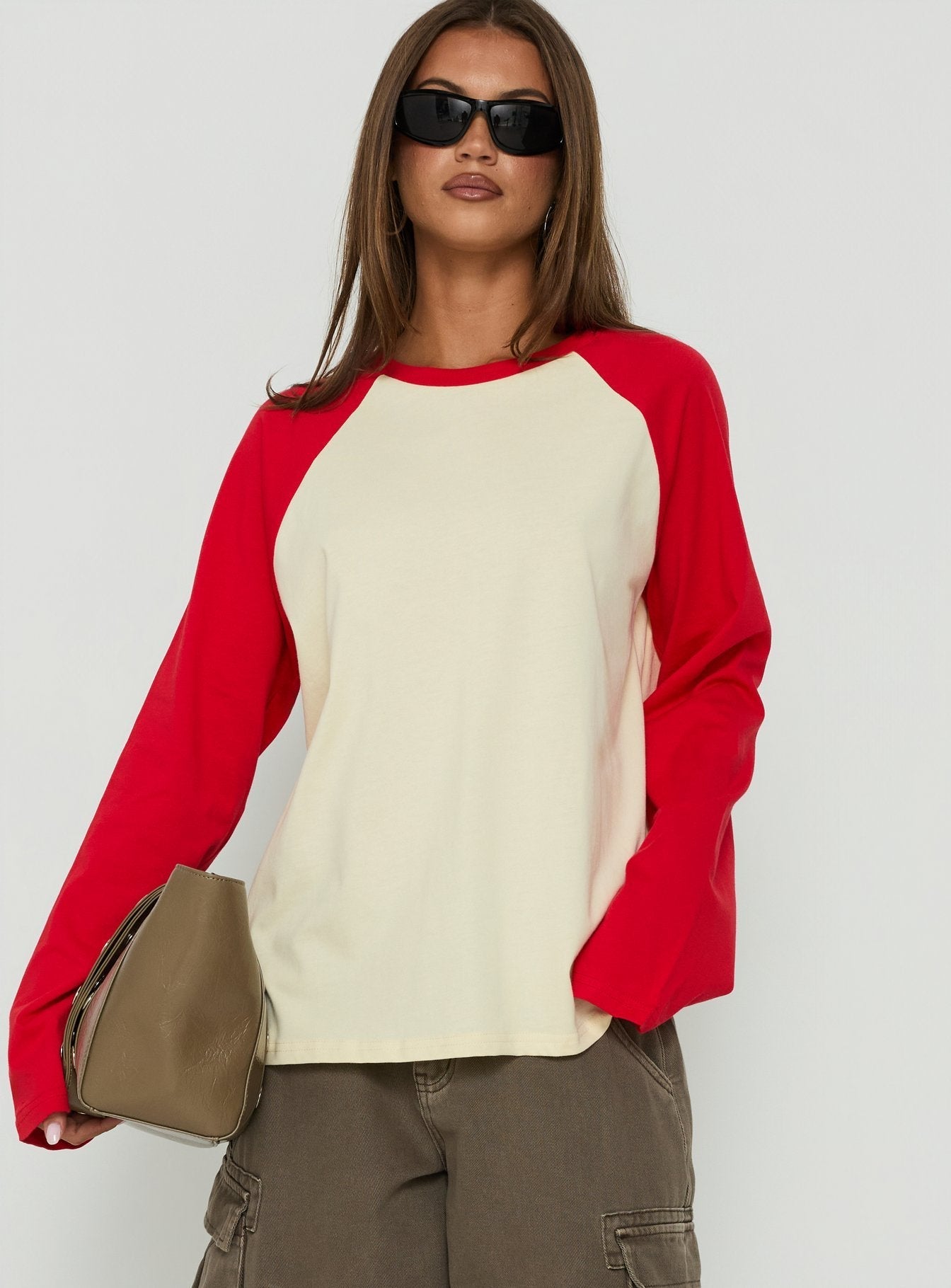 Settle Down Long Sleeve Raglan Top Lemon / Red