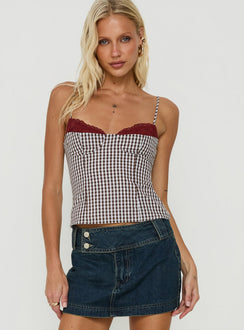 Baby Steps Spliced Bust Detail Cami Top Brown Gingham