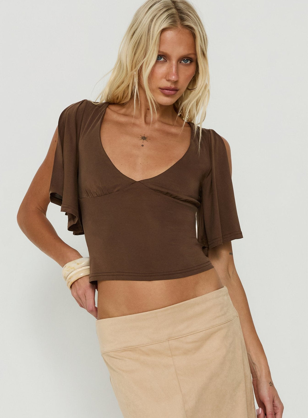 Marenn Split Sleeve Top Brown