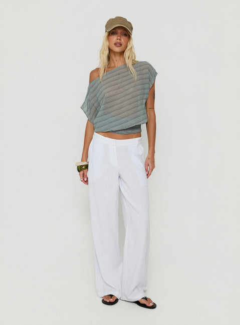 Lindenn Off Shoulder Sheer Top Grey Stripe