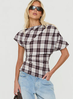 Khendall Off Shoulder Top Multi Check