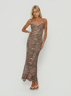 Mariellah Lace Trim Maxi Dress Washed Tiger