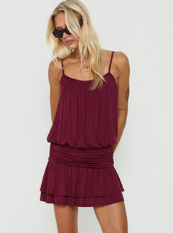 Tammara Drop Wait Blouson Mini Dress Plum