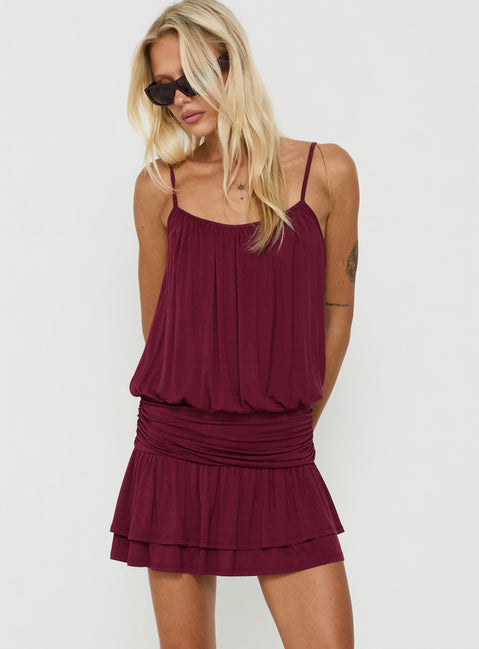 Tammara Drop Wait Blouson Mini Dress Plum