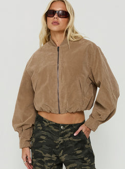 Mastery Faux Suede Bomber Jacket Taupe