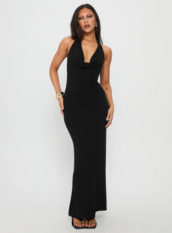 Diamonde Halter Scarf Maxi Dress Black