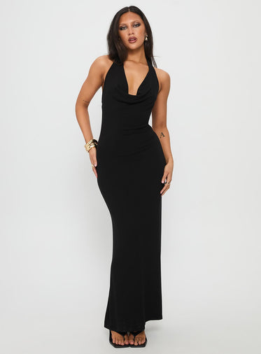 Diamonde Halter Scarf Maxi Dress Black