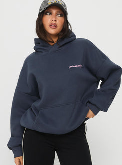 front view of model wearing Princess Polly Princess Polly Love Letter Graphic Hoodie Slate Grey 