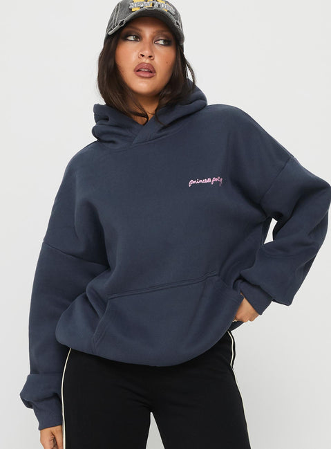 front view of model wearing Princess Polly Princess Polly Love Letter Graphic Hoodie Slate Grey 