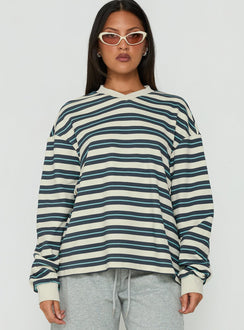 Opollo V Neck Jumper Blue Multi Stripe