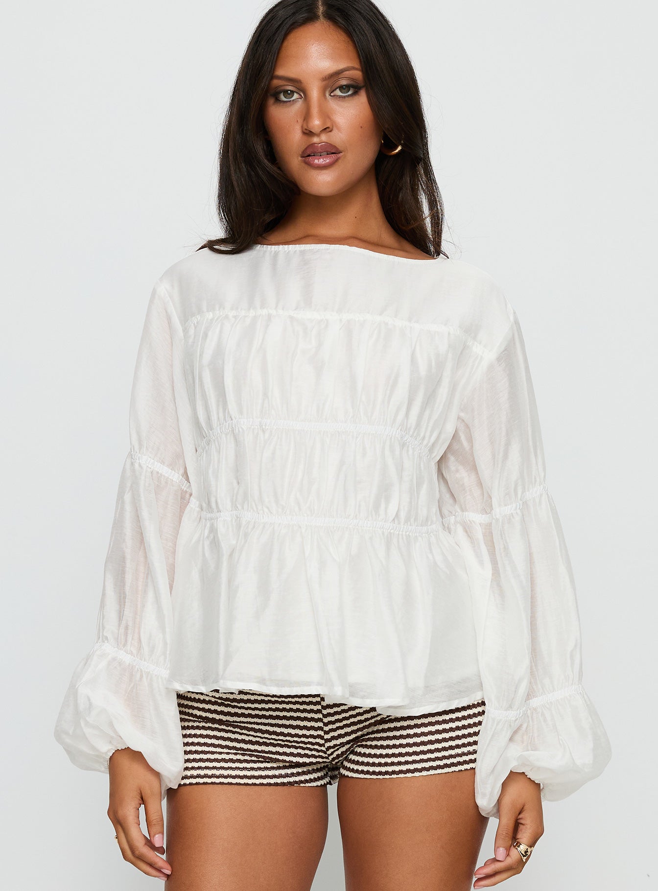 Xamira Ruched Long Sleeve Top White