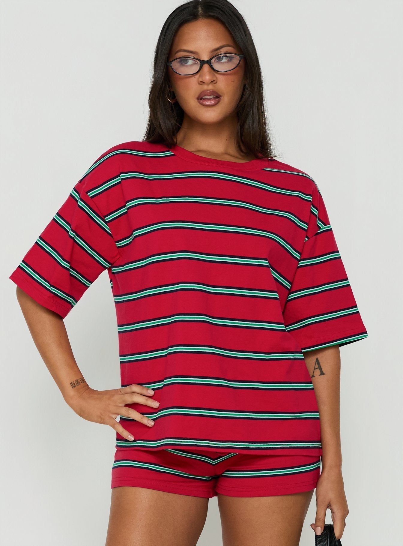 Settle Down Short Sleeve Top Red Stripe