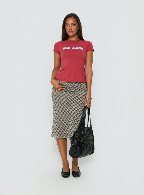 Sydni Midi Bias Cut Skirt Wine Check