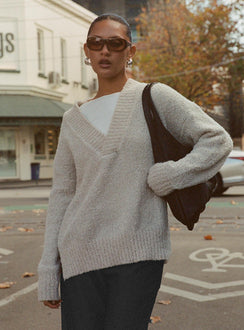 front view of model wearing Princess Polly Mich Knit Sweater Beige Jumpers 