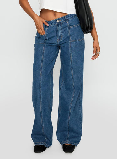 Taji Mid Rise Wide Leg Jeans Dark Blue