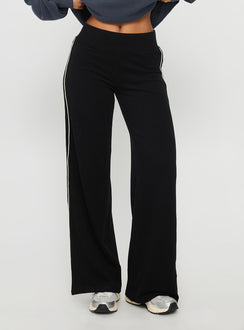 back view of model wearing Princess Polly Ascenda Straight Leg Track Pant Black High Waisted Pants 