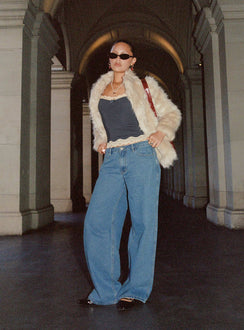 front view of model wearing Princess Polly Maryanne Mid-rise Relaxed Denim Jeans Mid Wash Denim Tall Mid Rise 