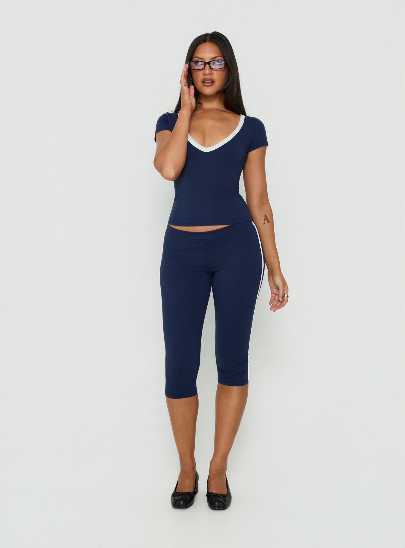 Rowanna Sporty Capri Pants Navy / Cream