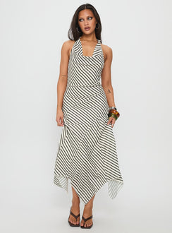Junipa Halter Asymmetrical Maxi Dress White Stripe