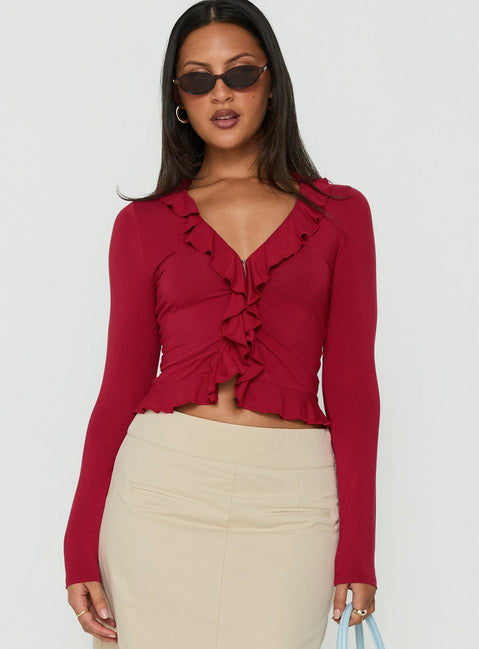 Daizia Frill Jersey Blouse Red