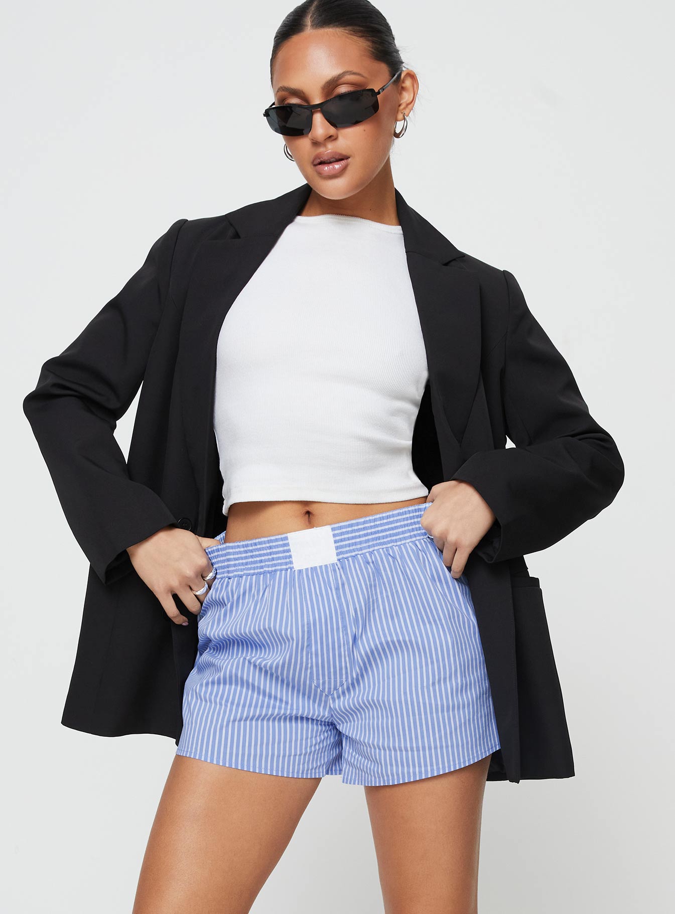 product Cobain Shorts Blue Stripe Princess Polly High Waisted Shorts 