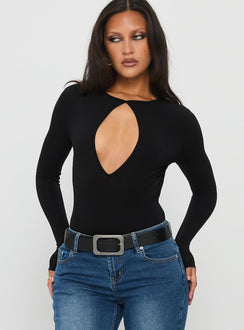 Tovira Cut Out Long Sleeve Bodysuit Black