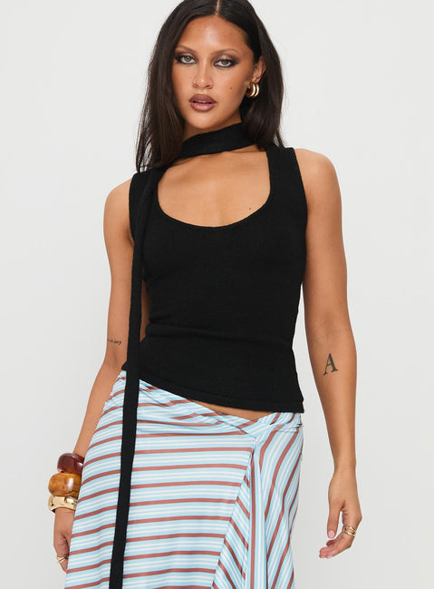 Roana Reversible Scarf Tie Knit Top Black