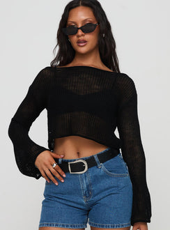 Featuring the Cafe Pari Sweater Black womens jumpers in short length front view of model wearing Princess Polly