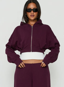 Lanna Fleece Zip Through Cropped Hoodie Plum