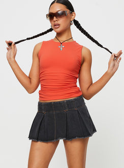 front view of model wearing Princess Polly Allure 90's Mini Skort Charcoal Low Rise Shorts 