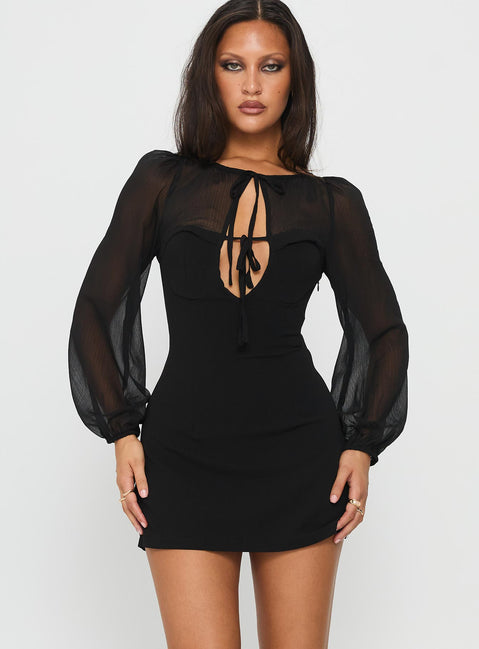 Tribute Long Sleeve Cut Out Mini Dress Black