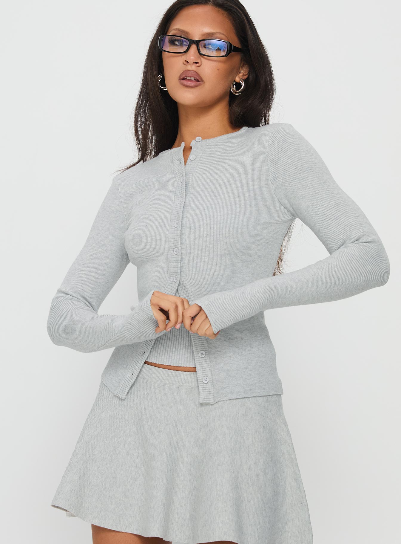 Juni Long Sleeve Knit Top Grey Marle