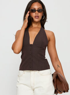 Serefina Halter Top Brown Stripe