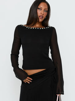 Novare Chiffon Long Sleeve Button Detail Top Black