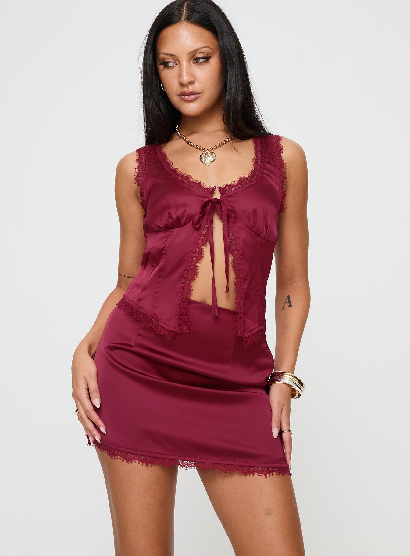 Mavie Satin Set Burgundy