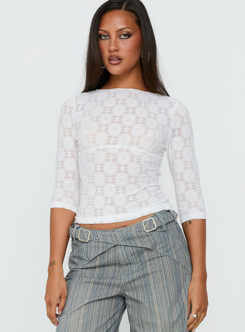 Seraphim Textured 3/4 Sleeve Top White