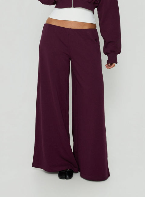 Kaeya Fleece Wide Leg Low Rise Pants Plum