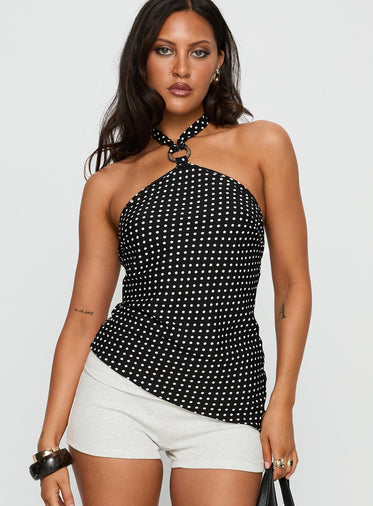 Clerissa Ring Detail Top Black Polka