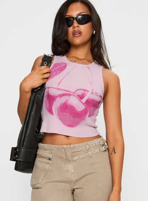 Halftone Cherry Graphic Top Pink