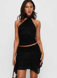   front view of model wearing Princess Polly Raeann Frill Mini Skirt Black 